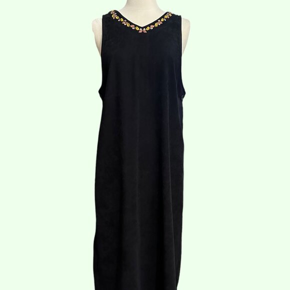 Vintage 90's black embroidered sleeveless velour midi/maxi dress Womens Large - Picture 8 of 8